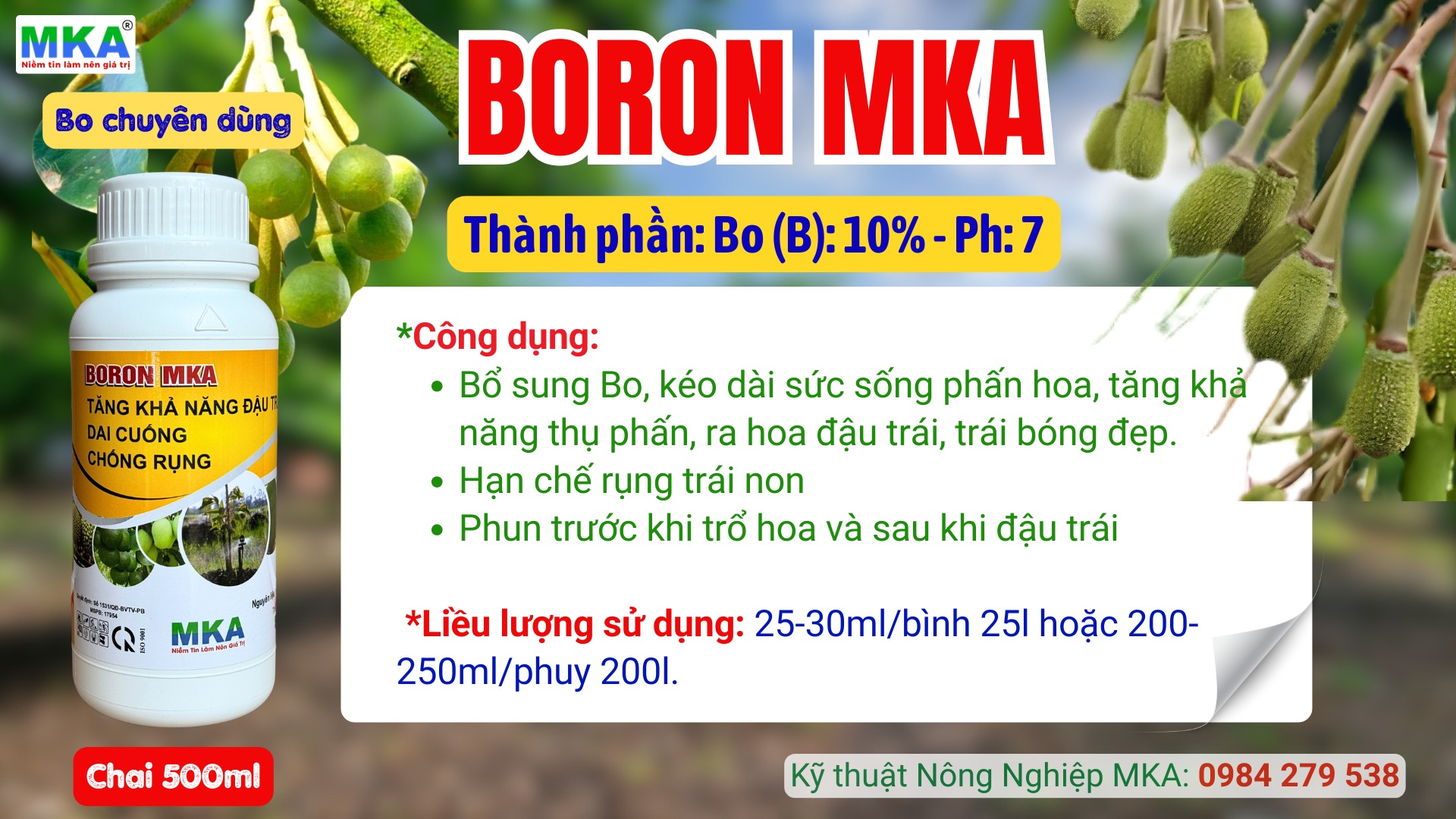 Boron MKA cung cấp Bo chuyên dụng giai đoạn ra hoa và đậu trái